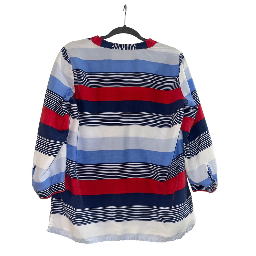 Talbots Womens Medium Striped Popover Tunic‎ Blouse Red Blue White 3/4 Sleeve - Picture 2 of 7